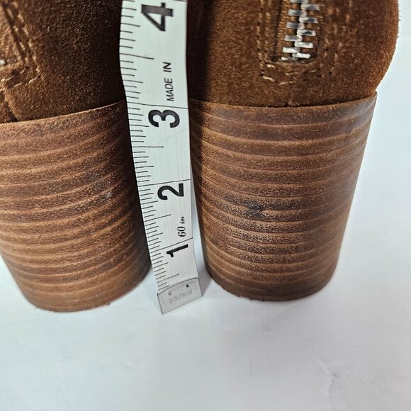 AQUA Dante Cognac Brown Suede Stacked Heel Ankle Boot 7.5 - Picture 6 of 9